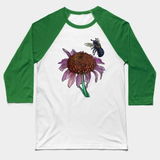 Purple Coneflower and Mason Bee Baseball T-Shirt